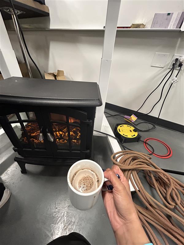 hot chocolate by a fire